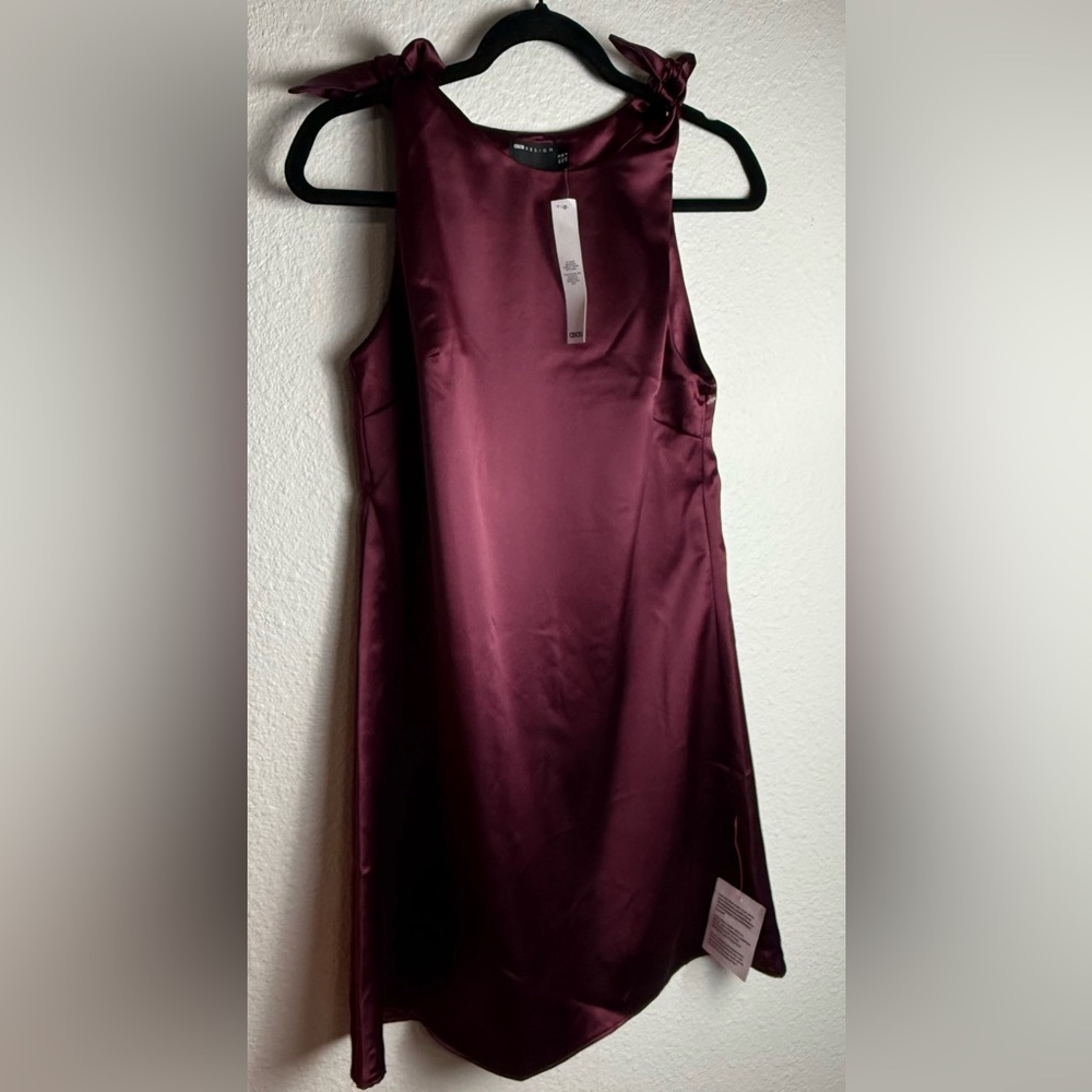 ASOS Elegant Burgundy Sleeveless satin mini with shoulder bows Dress Size 6 - Picture 6 of 10